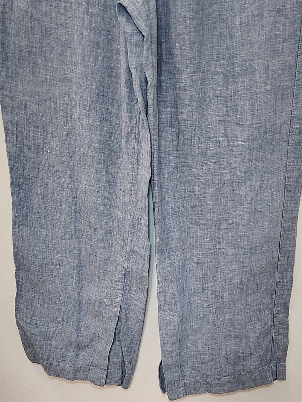 ATHLETA 100% LINEN Chambray Blue RETREAT Slit WIDE LEG Pants Sz 14 - Picture 7 of 16